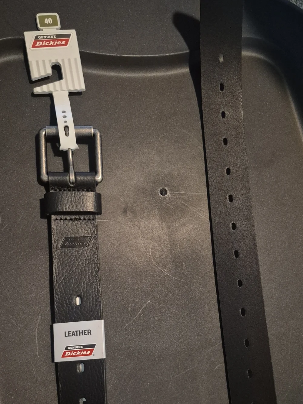 Dickies Black Leather Work Belt with Matte Metal Buckle